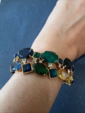 Carolee Gold-Tone Bracelet with Blue, Green & Yellow Crystals